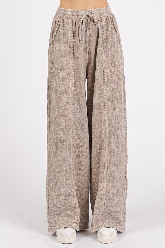 Mittoshop Lace Trim Detail Elastic Waist Cotton Gauze Pants - Brittney MADE