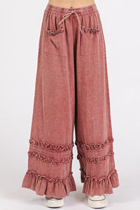 Mittoshop Ruffle Trim Pocket Mineral Wash Wide Leg Pants - Brittney MADE