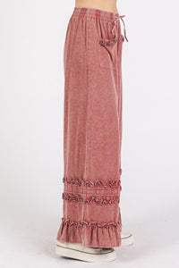Mittoshop Ruffle Trim Pocket Mineral Wash Wide Leg Pants - Brittney MADE