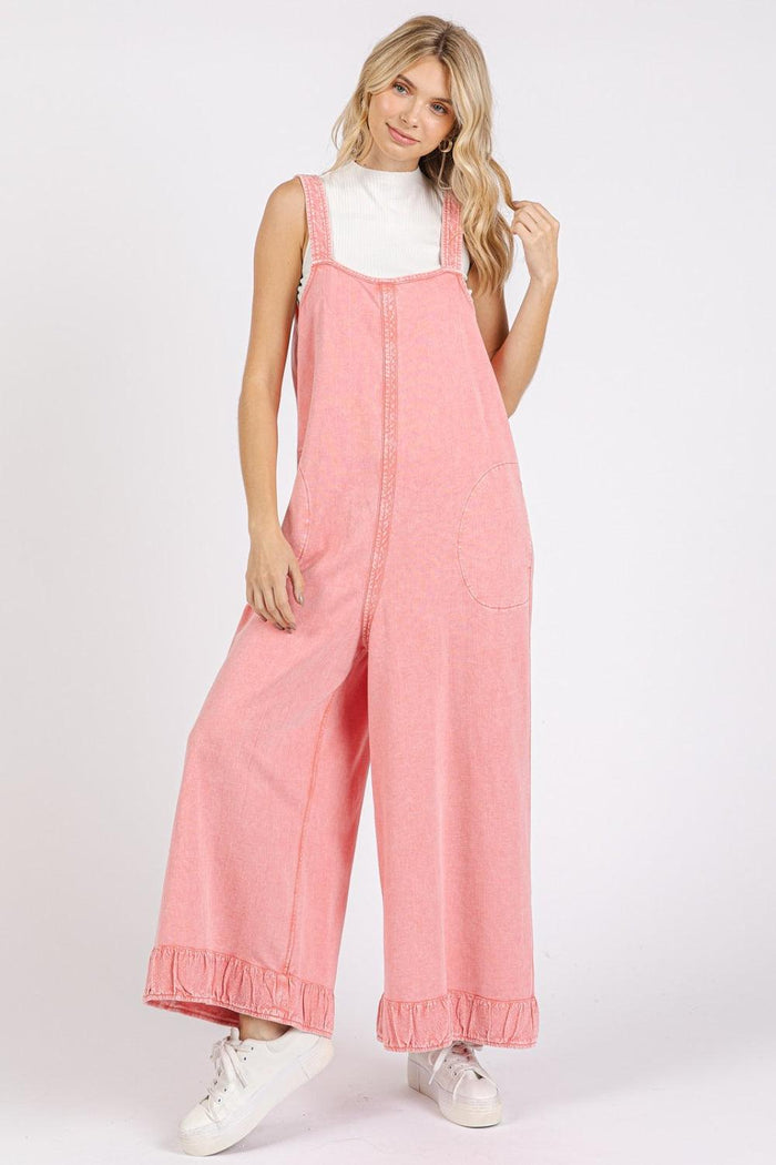Mittoshop Ruffled Hem Wide Leg Overalls with Pockets - Brittney MADE