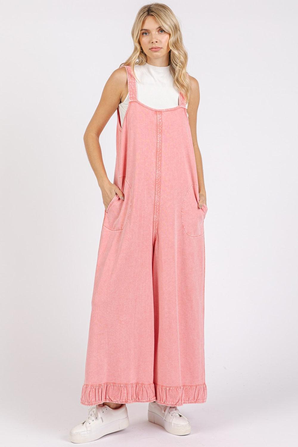Mittoshop Ruffled Hem Wide Leg Overalls with Pockets - Brittney MADE