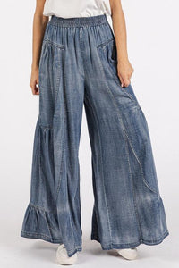 Mittoshop Washed Chambray Tier Detail Wide Leg Pants - Brittney MADE