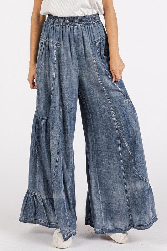 Mittoshop Washed Chambray Tier Detail Wide Leg Pants - Brittney MADE