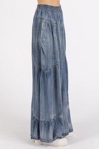 Mittoshop Washed Chambray Tier Detail Wide Leg Pants - Brittney MADE
