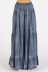 Mittoshop Washed Chambray Tier Detail Wide Leg Pants - Brittney MADE