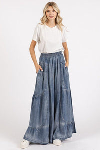 Mittoshop Washed Chambray Tier Detail Wide Leg Pants - Brittney MADE