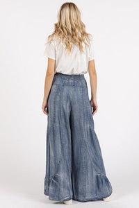 Mittoshop Washed Chambray Tier Detail Wide Leg Pants - Brittney MADE
