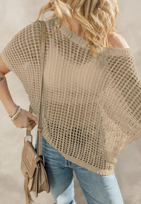 Openwork Round Neck Half Sleeve Knit Cover Up - Brittney MADE