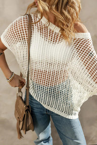 Openwork Round Neck Half Sleeve Knit Cover Up - Brittney MADE