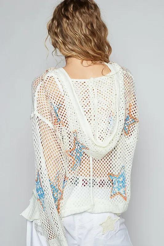 POL Star Openwork Long Sleeve Hooded Knit Cover Up - Brittney MADE