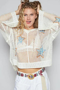 POL Star Openwork Long Sleeve Hooded Knit Cover Up - Brittney MADE