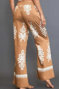 Umgee Full Size Border Print Wide Leg Pants Plus Size - Brittney MADE
