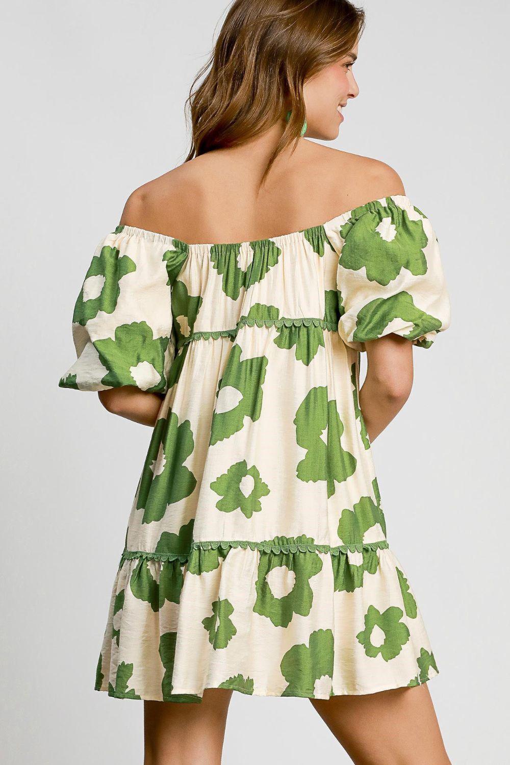 Umgee Full Size Contrast Floral Short Sleeve Mini Dress Plus Size - Brittney MADE