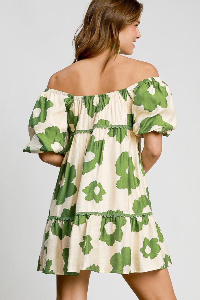 Umgee Full Size Contrast Floral Short Sleeve Mini Dress Plus Size - Brittney MADE