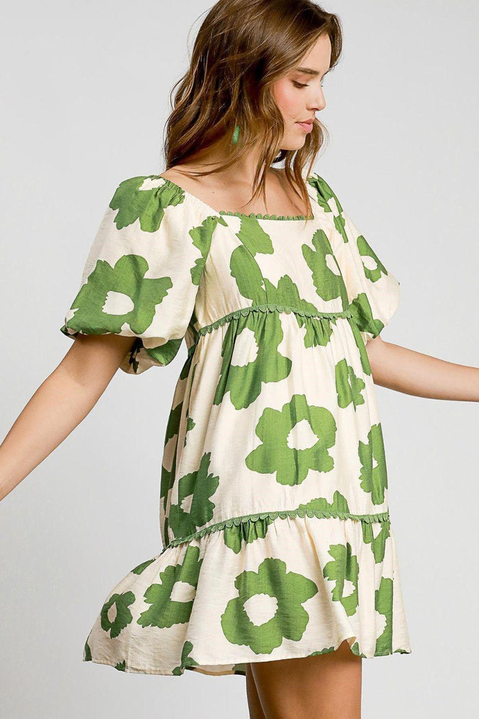 Umgee Full Size Contrast Floral Short Sleeve Mini Dress Plus Size - Brittney MADE