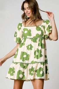 Umgee Full Size Contrast Floral Short Sleeve Mini Dress Plus Size - Brittney MADE
