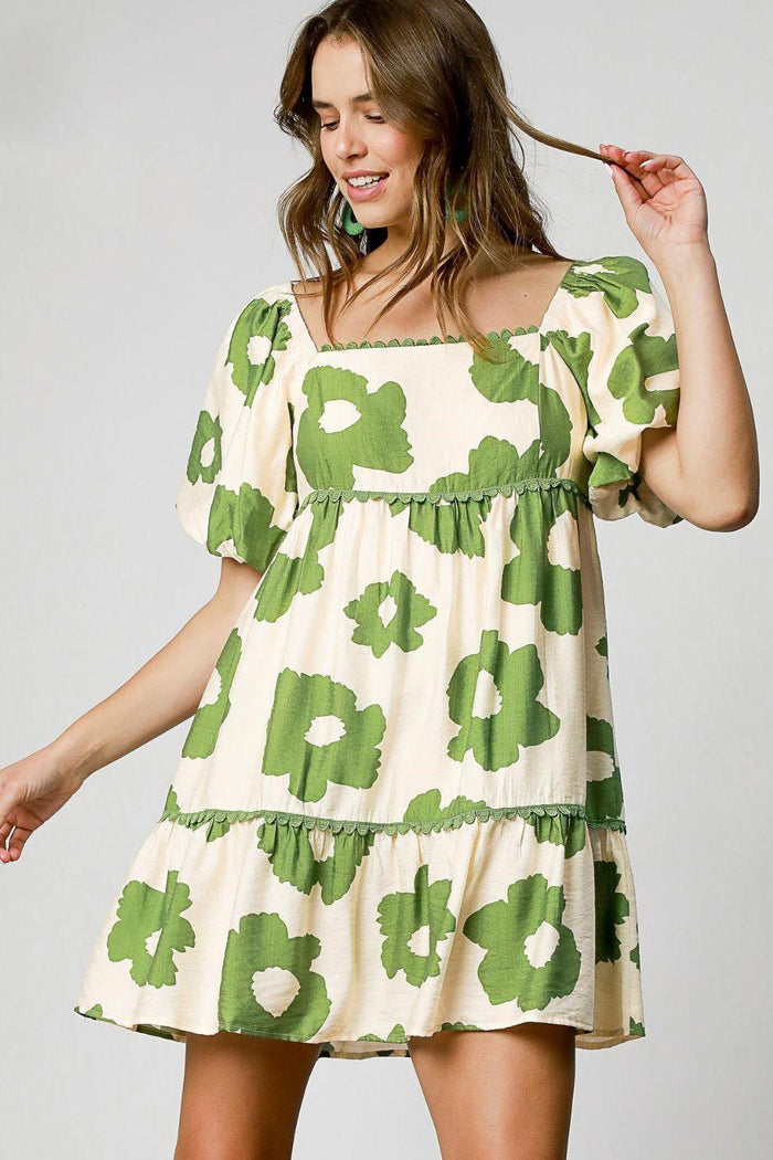 Umgee Full Size Contrast Floral Short Sleeve Mini Dress Plus Size - Brittney MADE