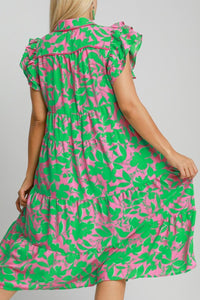 Umgee Full Size Floral Collared Ruffle Cap Sleeve Midi Dress Plus Size - Brittney MADE
