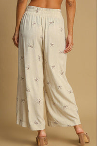 Umgee Full Size Lace Drawstring Embroidered Bow Wide Leg Pants Plus Size - Brittney MADE