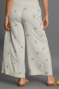 Umgee Full Size Lace Drawstring Embroidered Bow Wide Leg Pants Plus Size - Brittney MADE