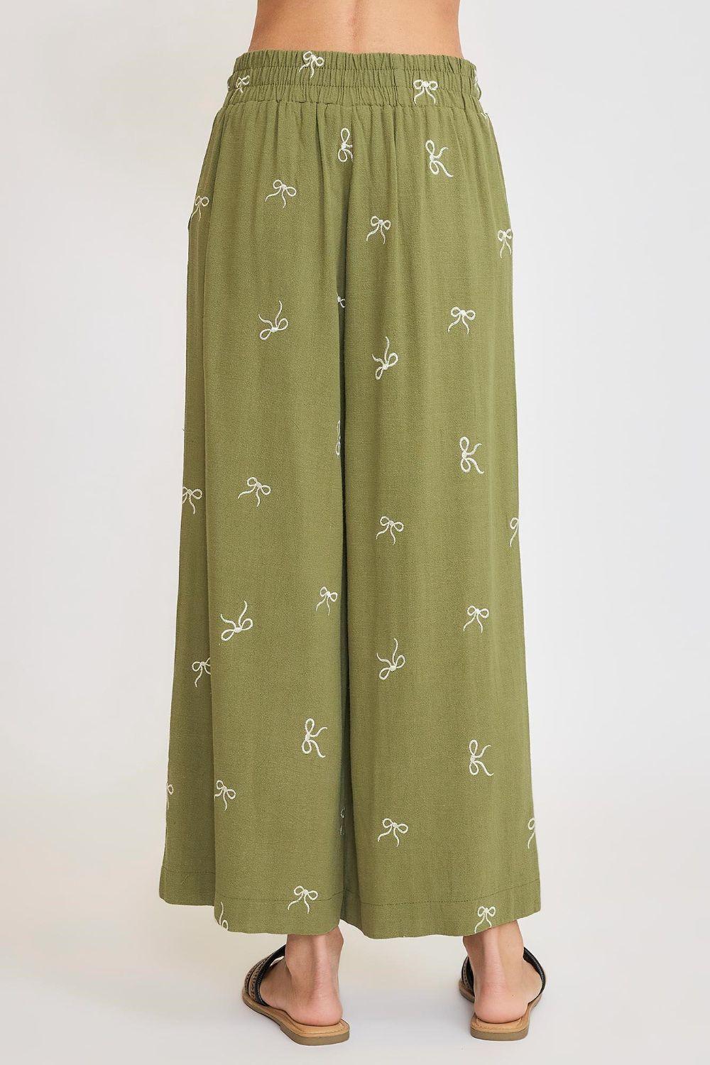 Umgee Full Size Lace Drawstring Embroidered Bow Wide Leg Pants Plus Size - Brittney MADE