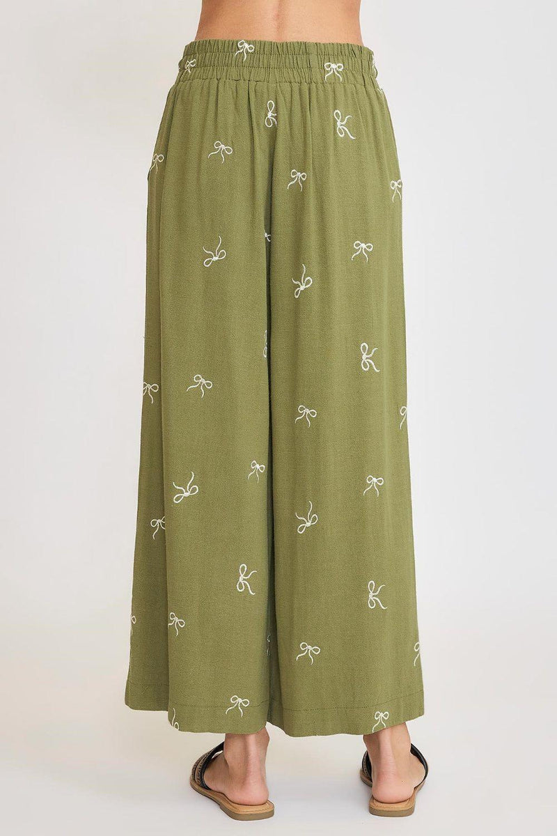 Umgee Full Size Lace Drawstring Embroidered Bow Wide Leg Pants Plus Size - Brittney MADE