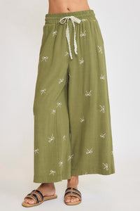 Umgee Full Size Lace Drawstring Embroidered Bow Wide Leg Pants Plus Size - Brittney MADE
