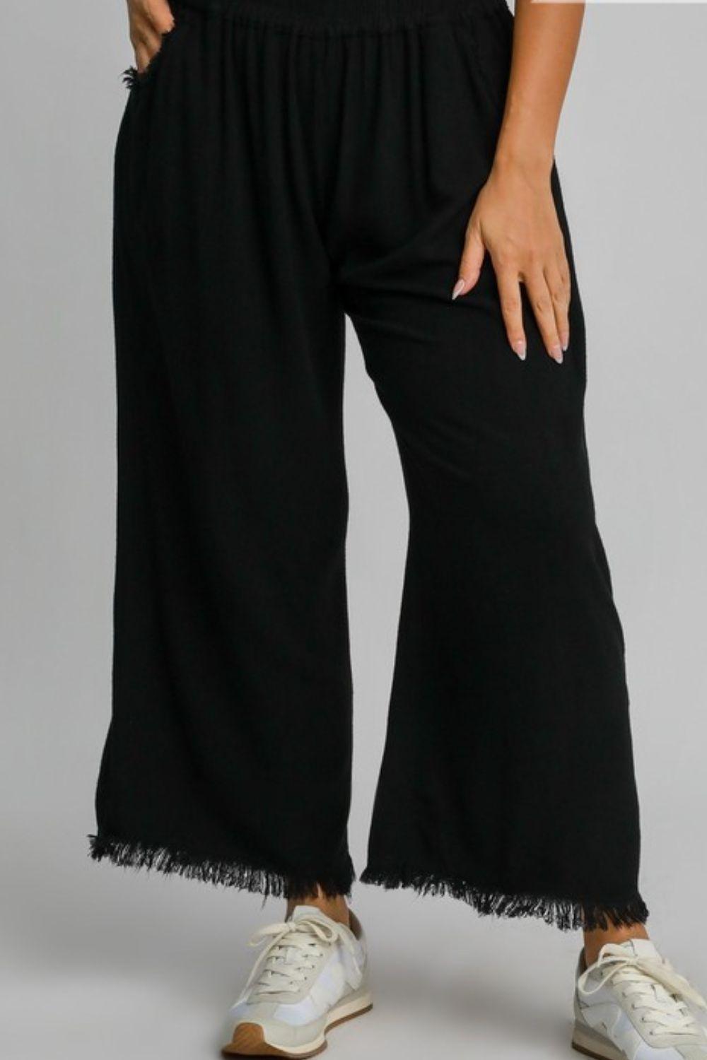 Umgee Full Size Linen Blend Elastic Waistband Wide Leg Pants Plus Size - Brittney MADE