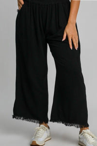 Umgee Full Size Linen Blend Elastic Waistband Wide Leg Pants Plus Size - Brittney MADE
