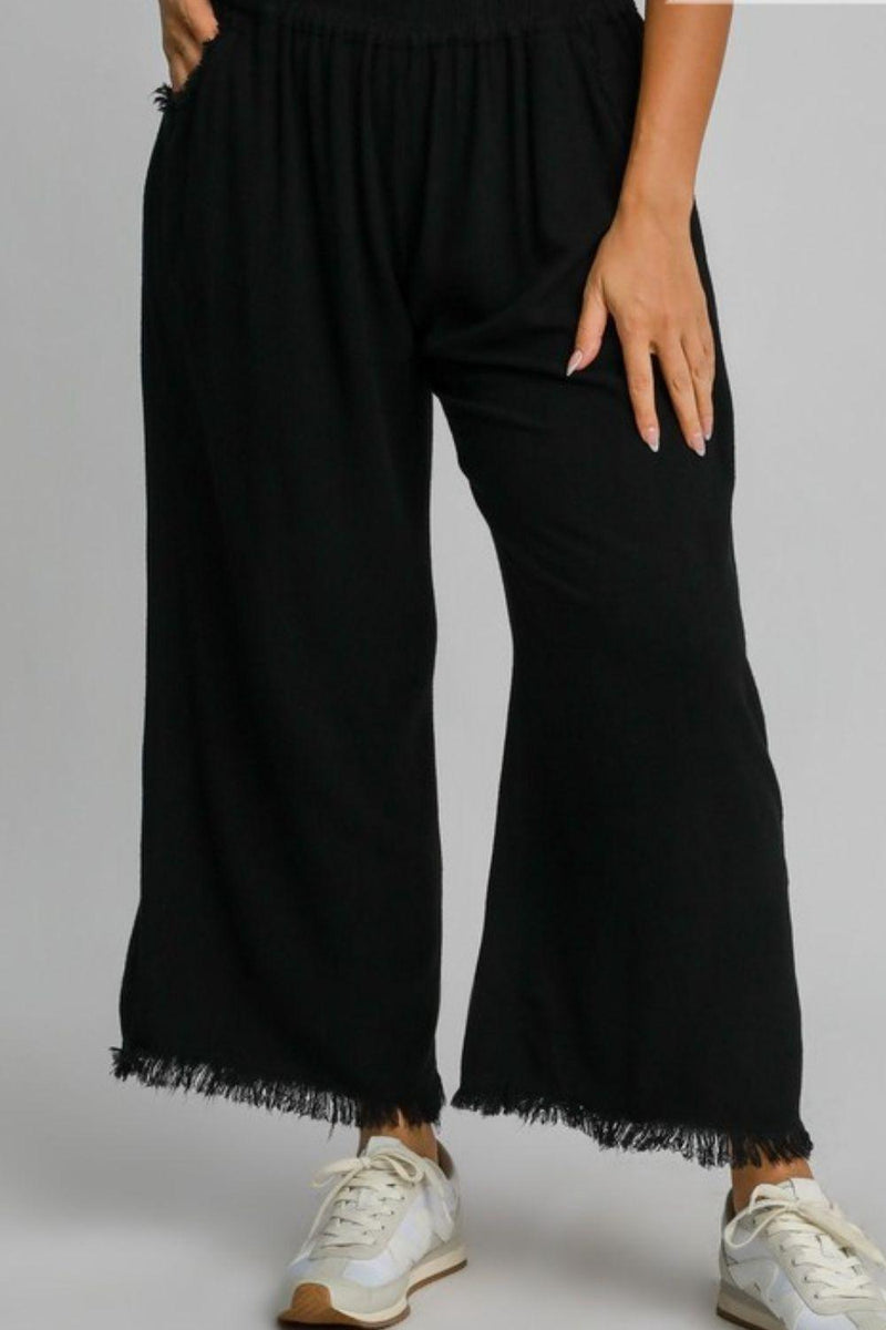 Umgee Full Size Linen Blend Elastic Waistband Wide Leg Pants Plus Size - Brittney MADE