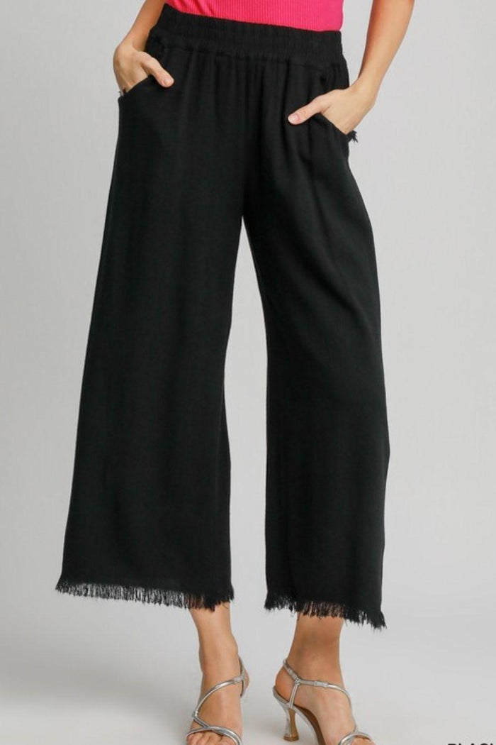 Umgee Full Size Linen Blend Elastic Waistband Wide Leg Pants Plus Size - Brittney MADE