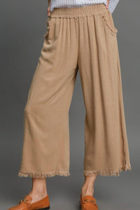 Umgee Full Size Linen Blend Elastic Waistband Wide Leg Pants Plus Size - Brittney MADE