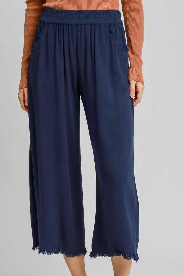 Umgee Full Size Linen Blend Elastic Waistband Wide Leg Pants Plus Size - Brittney MADE