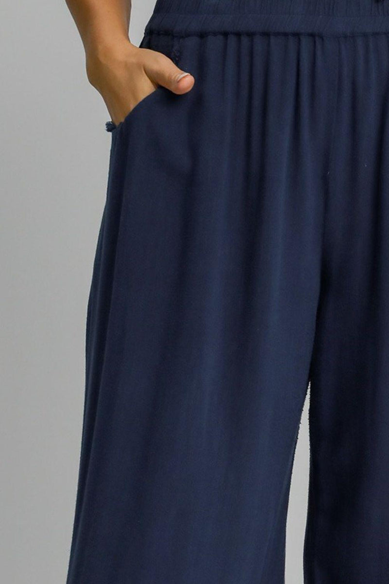 Umgee Full Size Linen Blend Elastic Waistband Wide Leg Pants Plus Size - Brittney MADE