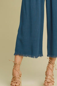 Umgee Full Size Linen Blend Elastic Waistband Wide Leg Pants Plus Size - Brittney MADE