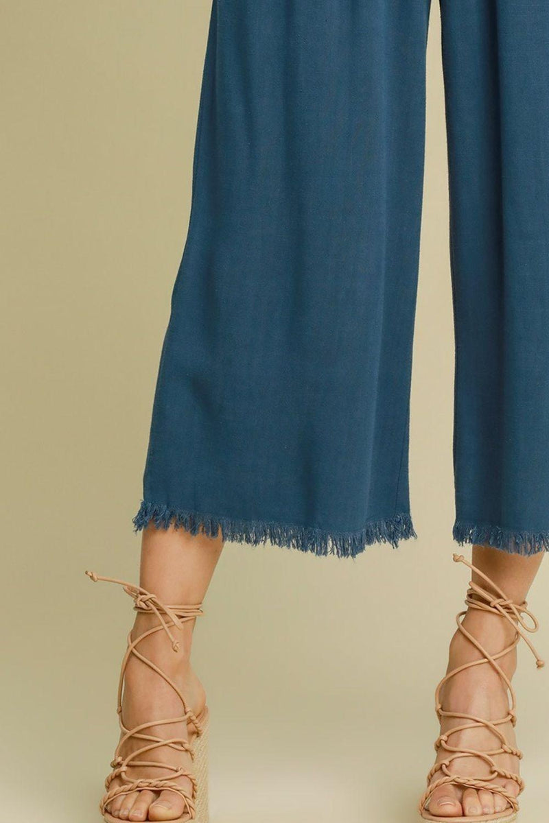 Umgee Full Size Linen Blend Elastic Waistband Wide Leg Pants Plus Size - Brittney MADE