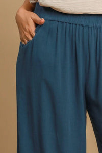 Umgee Full Size Linen Blend Elastic Waistband Wide Leg Pants Plus Size - Brittney MADE