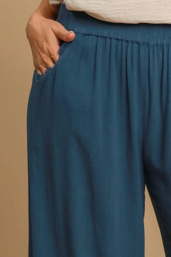 Umgee Full Size Linen Blend Elastic Waistband Wide Leg Pants Plus Size - Brittney MADE