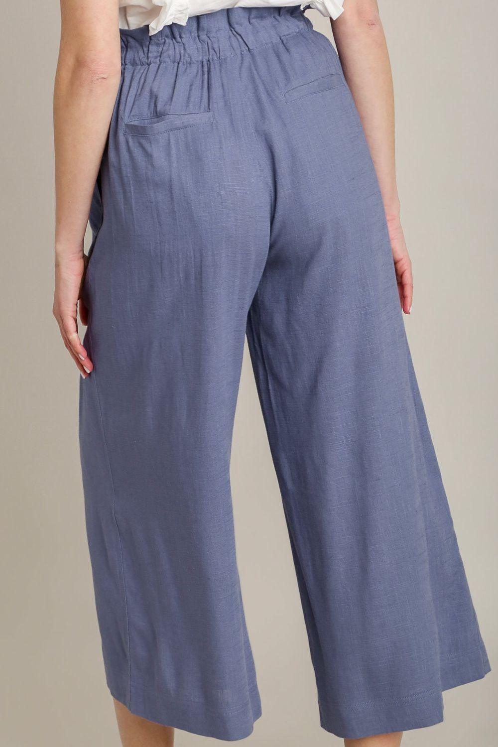 Umgee Full Size Linen Wide Fit Pants with Drawstring Plus Size - Brittney MADE
