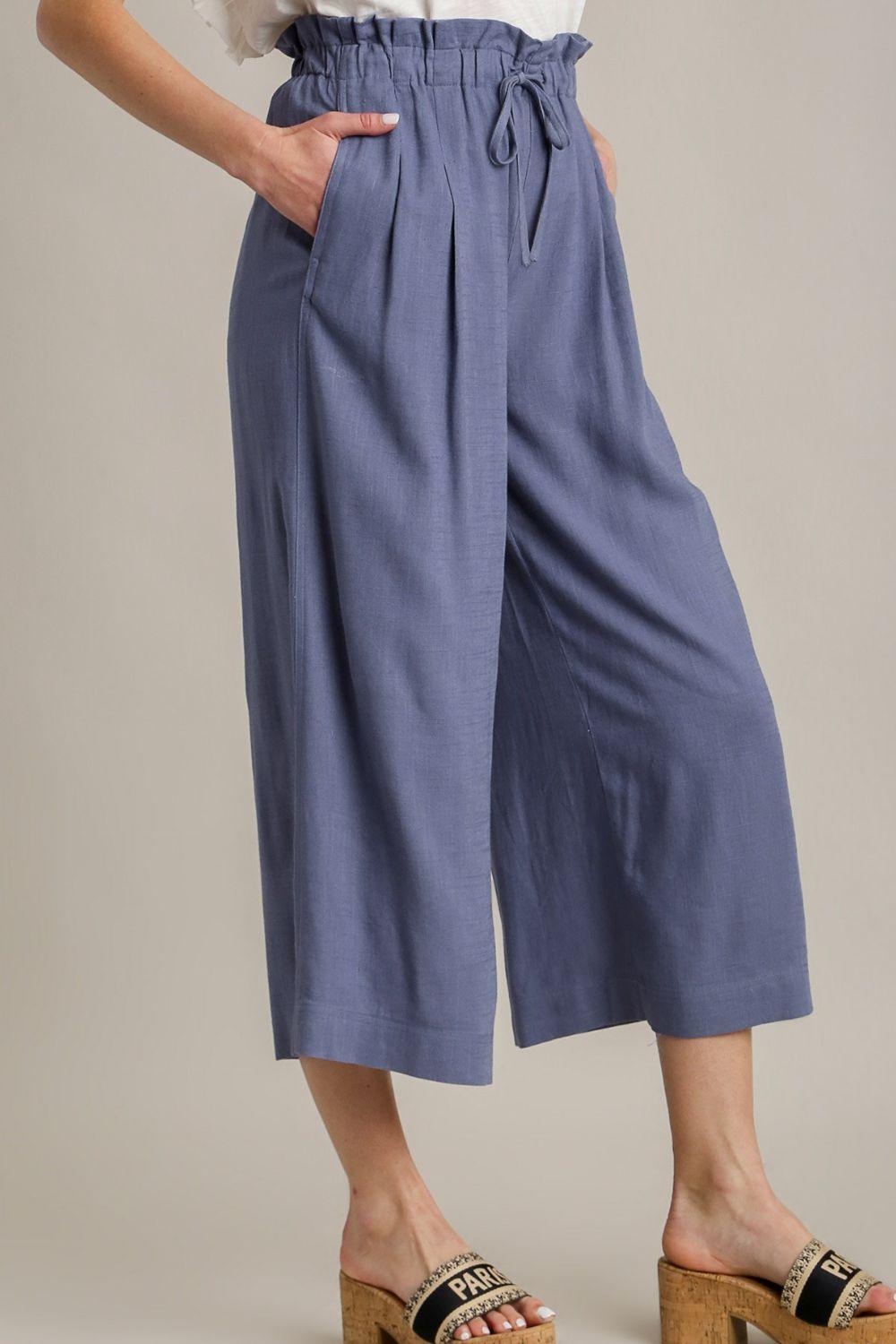 Umgee Full Size Linen Wide Fit Pants with Drawstring Plus Size - Brittney MADE