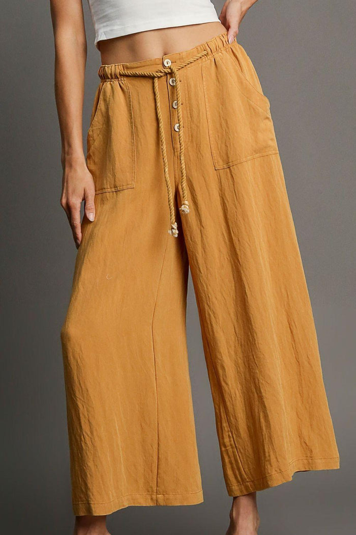 Umgee Full Size Rope Drawstring Wide Leg Pants Plus Size - Brittney MADE