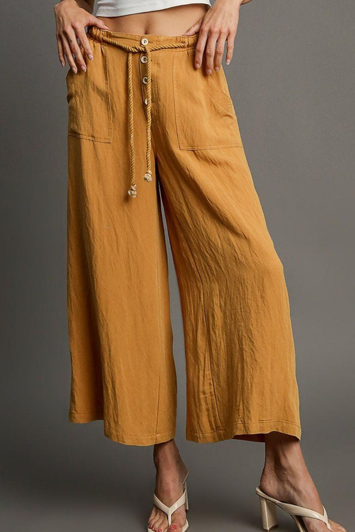 Umgee Full Size Rope Drawstring Wide Leg Pants Plus Size - Brittney MADE