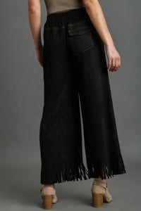 Umgee Full Size Suede Fringe Hem Wide Leg Pants Plus Size - Brittney MADE