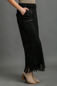 Umgee Full Size Suede Fringe Hem Wide Leg Pants Plus Size - Brittney MADE