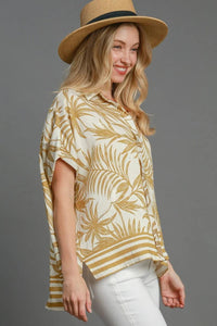 Umgee Full Size Tropical Print Button Down Shirt Plus Size - Brittney MADE