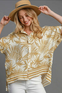 Umgee Full Size Tropical Print Button Down Shirt Plus Size - Brittney MADE
