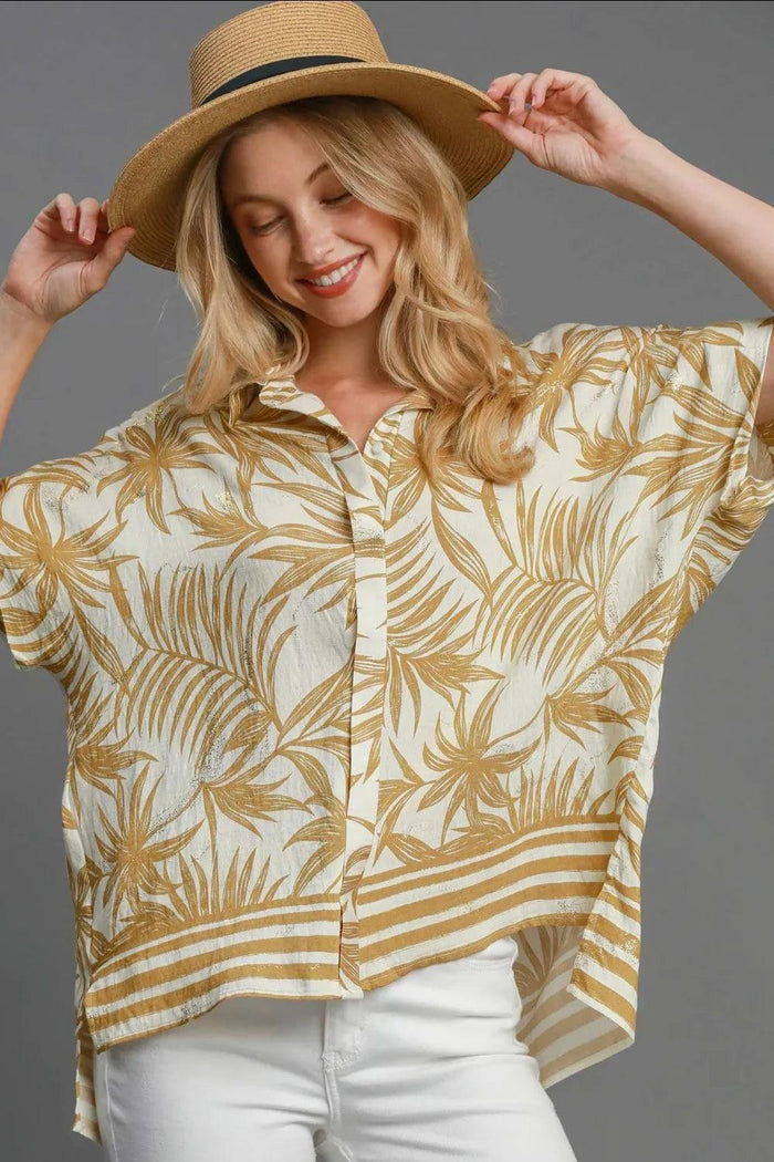 Umgee Full Size Tropical Print Button Down Shirt Plus Size - Brittney MADE