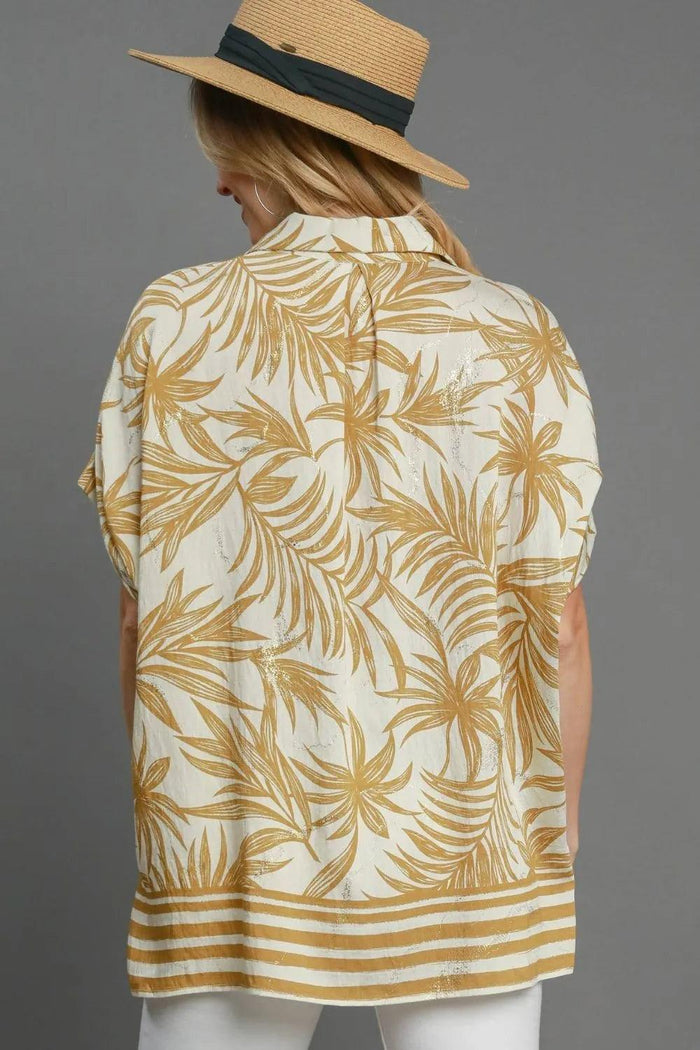 Umgee Full Size Tropical Print Button Down Shirt Plus Size - Brittney MADE
