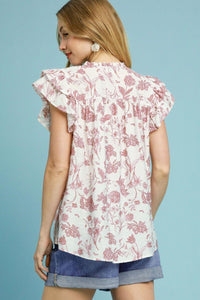 Umgee Full Size Two Tone Boxy Cut Floral Print Blouse Plus Size - Brittney MADE