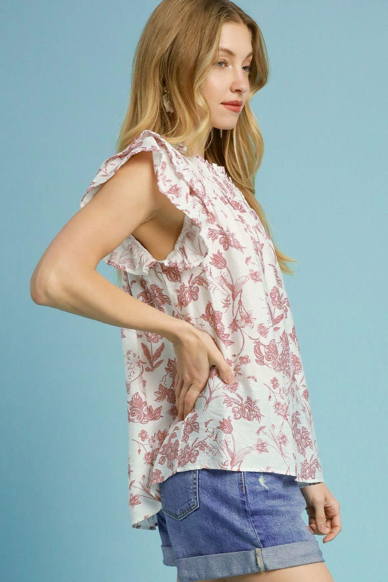 Umgee Full Size Two Tone Boxy Cut Floral Print Blouse Plus Size - Brittney MADE